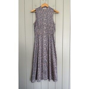 Equipment Femme Andrinna Sleeveless Satin Dress 4 Peach Blue Print Sleeveless